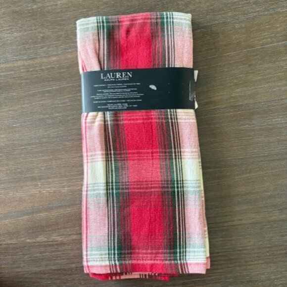 2 Ralph Lauren Red Green Cream Multi Tartan Plaid Christmas Kitchen Dish Towels - Picture 5 of 6